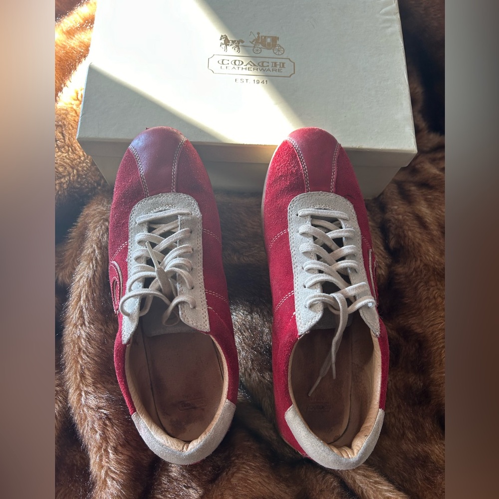 2 pair of coach sneakers women red 9.5 brown sz 10M - Picture 2 of 11